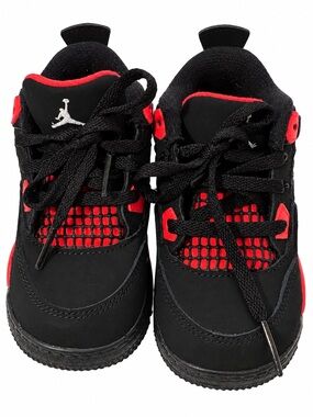 Air Jordan 4 Retro Red Thunder Toddler 8C BQ7670-016 Black Red